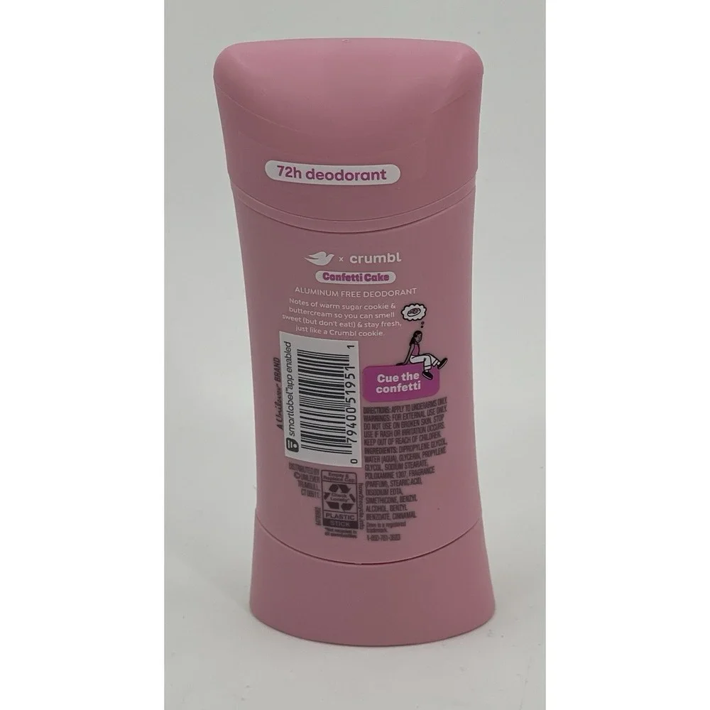 Dove X Crumbl  Crumble Confetti Birthday Cake Cookie Deodorant Stick 2.6 oz. New